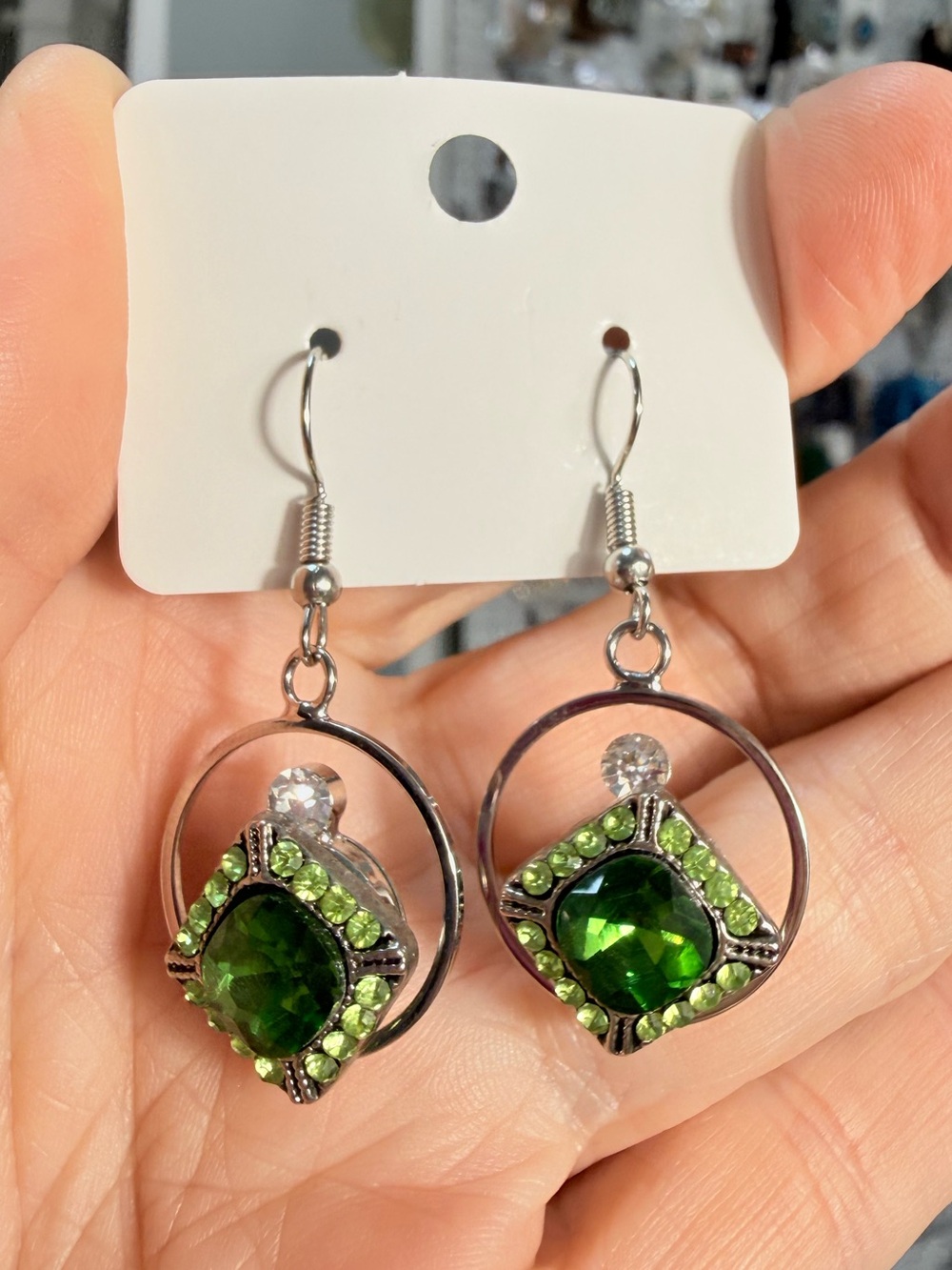 Green Crystal Drop Earrings - interchangeable new